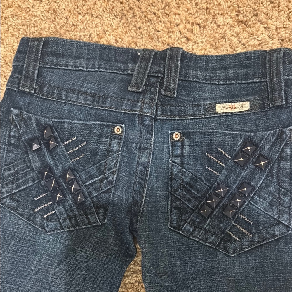 Frankie B. Blue Boot Cut Jeans with Intricate Stitching - Picture 2 of 5